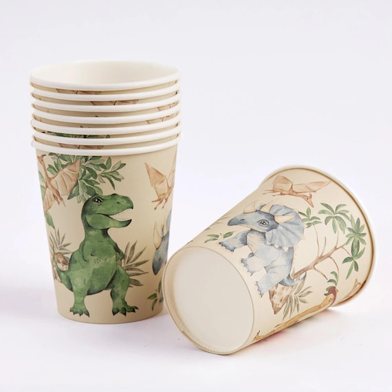 Dinosaur Party Cups - Pack of 8 | Dinosaur Birthday Party Supplies, Dino Theme Tableware, Prehistoric Partyware