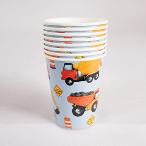Construction Party Cups - Pack of 8 | Construction Birthday Party Supplies, Builder Theme Tableware, Truck Partyware
