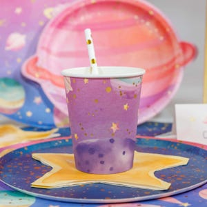 Galaxy Party Cups - Pack of 8 | Space Birthday Party Supplies, Astronaut Party Tableware, Outer Space Partyware