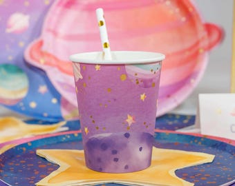 ギャラクシーパーティーカップ - 8個セット | 宇宙誕生日パーティー用品、宇宙飛行士パーティー食器、宇宙パーティー用品