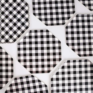 Black Gingham Plates, 8-Inch Small Paper Plates - Pack of 8 | Race Car Birthday Partyware, Retro Celebration Supplies