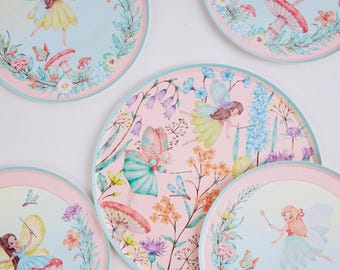Fairy Birthday Party Plates, 8-Inch Small Paper Plates - Pack of 8 | Enchanted Garden Partyware, Girls Birthday Celebration