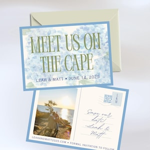 Cape Cod Wedding Save the Date Postcard | Nautical Hydrangea Canva Template (Digital Download)