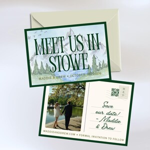 Bergzomer Save the Date Briefkaart | Ontmoet ons in Stowe | Aanpasbare canva-sjabloon (directe digitale download)