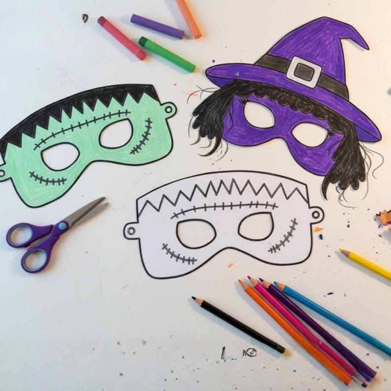 Printable Halloween Coloring Masks for Kids | DIY Craft Activity (PDF ...
