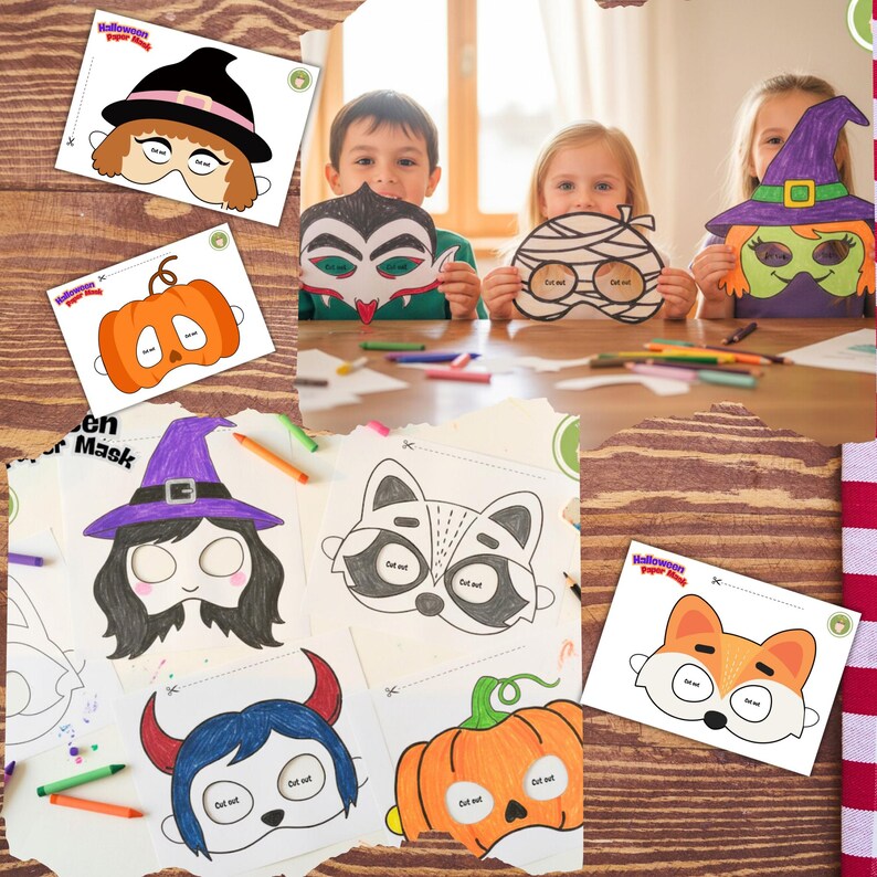 Printable Halloween Coloring Masks for Kids | DIY Craft Activity (PDF ...