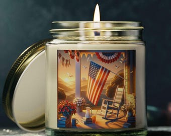 4th of July Candle - Cozy Porch Origami Scene - Patriotic Summer Decor - Handmade Scented Candle - Americana Gift for Home