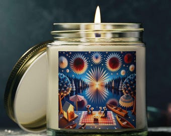 4th of July Candle - Patriotic Origami Scene - &quot;Let Freedom Burn Bright&quot; - Handmade Summer Decor - Coconut Apricot Wax - 4oz & 9oz Jar