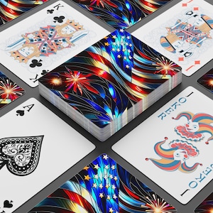 Jeu de cartes patriotiques - art du vitrail drapeau américain - cadeau du 4 juillet pour le Memorial Day - jeu de poker drapeau des États-Unis - cartes rouge blanc bleu