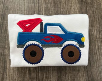 Embroidered Monster Truck Birthday Shirt, Applique Custom Kids Tee