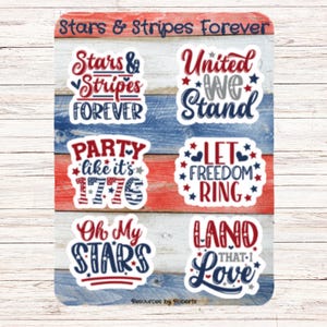 4th of July sticker sheet, Stars & Stripes Forever, America, patriotic, journaling, scrapbooking, planners, party favors