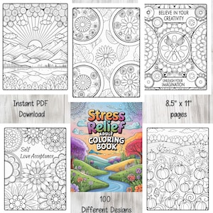 Stress Relief Coloring Book: 100 Relaxing Pages (Digital Download)