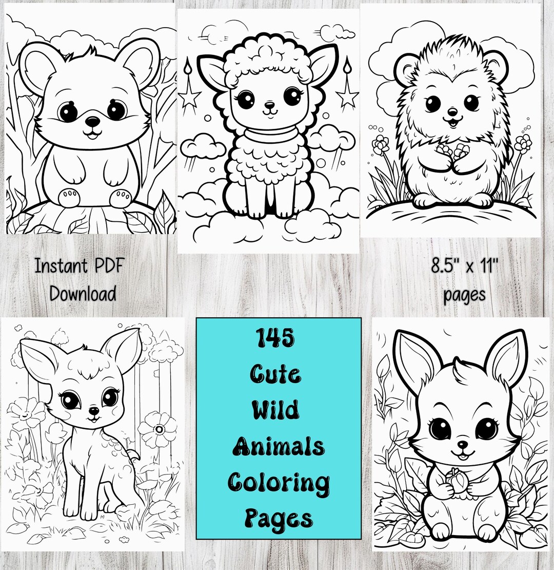 Cute Wild Animals Coloring Pages- 145 Safari Animals Coloring Book ...