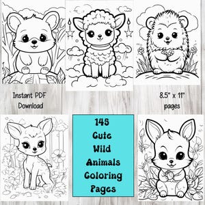 Cute Wild Animals Coloring Pages- 145 Safari Animals Coloring Book, Digital Coloring Book, Printable Digital Download