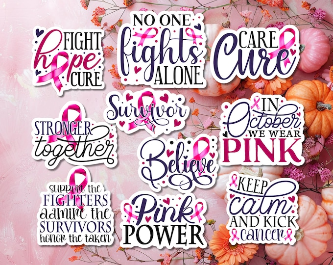 Breast Cancer Sticker Set (10 Stickers Included), Cancer Survivor ...