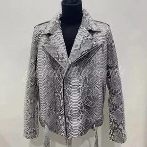 Men’s Snake Print Leather Jacket | Python Texture Biker Style | Real Leather by globalattiregoods