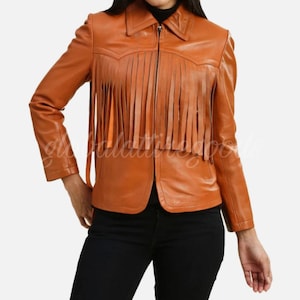 Stylish Brown Women&#39;s Fringe Leather Jacket | Genuine Suede Western Cowgirl Coat by globalattiregoods