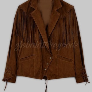 Women&#39;s Vintage 90s Fringe Suede Western Jacket Tan Cowhide Short Body Leather Coat by globalattiregoods