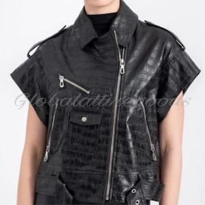 Womens Crocodile Embossed Leather Jacket – Black Real Lambskin Moto Coat  Luxury Biker Style  Handmade globalattiregoods