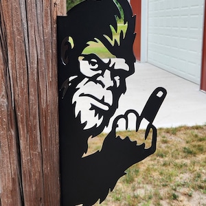 Peeking Bigfoot Middle Finger Sign - 18 Inch Matte Black