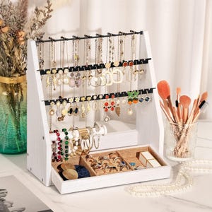 Jewelry Organizer Ring Holder Poyilooo Ear Organizer, Rustic Wood