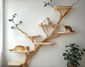 Wooden Tree BRANCH-Shaped Cat Tree – Handmade Natural Branch Cat Tower Indoor Cat Shelf Furniture – Unique Wooden Pet Tree for Living Room