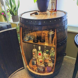 Full Whiskey Bourbon Barrel Whiskey Barrel Two Door Barrel Liquor Cabinet For Indoor Home Deco