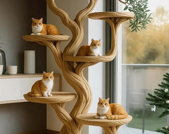 Tree-Shaped Wooden Cat Tree – Handmade Natural Branch Cat Tower Indoor Cat Shelf Furniture New Designed