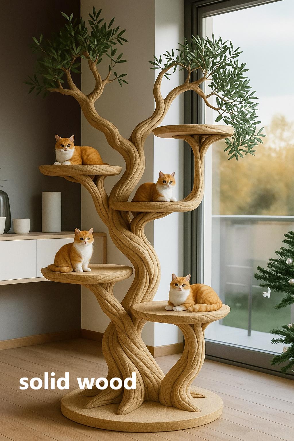 Tree-Shaped Wooden Cat Tree – Handmade Natural Branch Cat Tower Indoor Cat Shelf Furniture New Designed