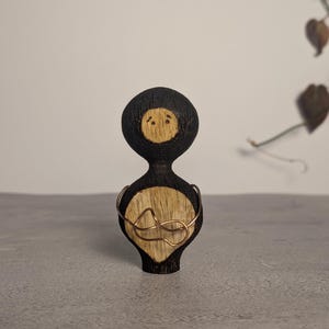 Fret mindful breathing anchor charred oak wood sculpture for meditation altar decor