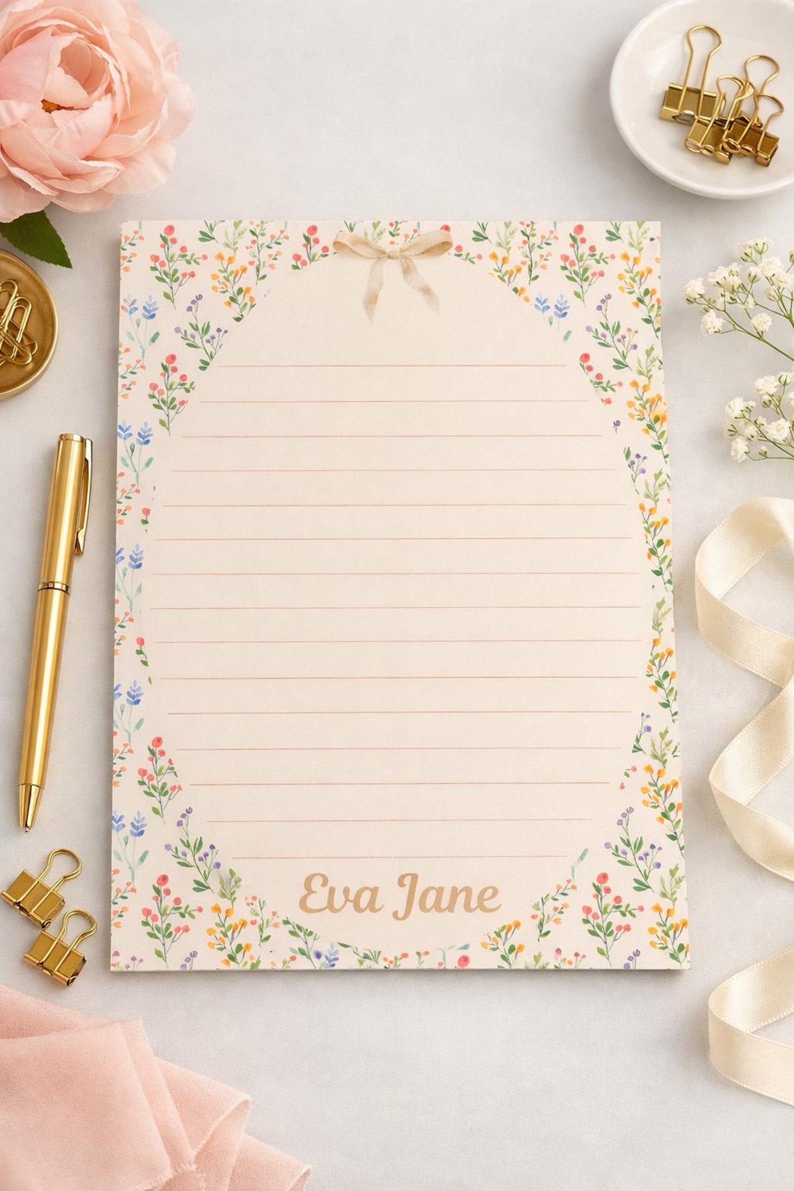 Personalized Floral Notepad | Custom Stationery | Pretty Lined Writing ...