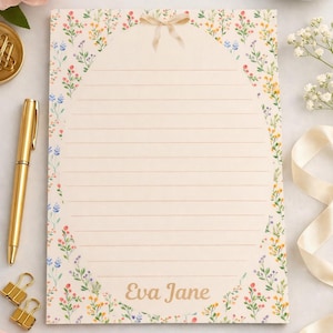 Personalized Floral Notepad | Custom Stationery | Pretty Lined Writing Pad for Notes, Letters & Gifts