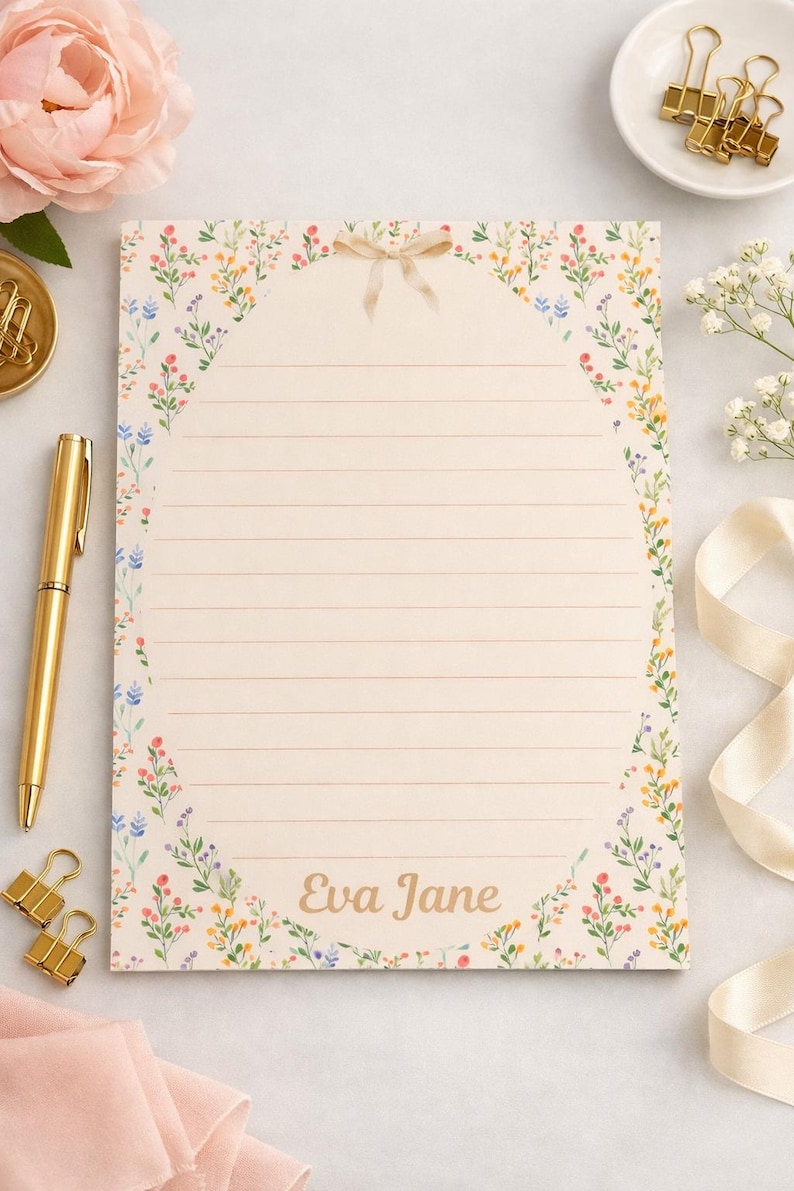 Personalized Floral Notepad | Custom Stationery | Pretty Lined Writing ...