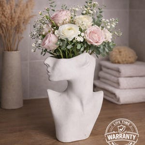 Frauenskulptur aus Beton | Minimalistischer Blumentopf in weiblicher Form | Moderne Kunstskulptur als Dekoration