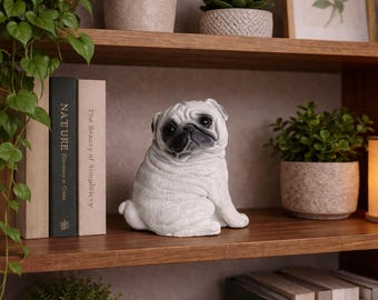 Beton Mops Skulptur - Ausdrucksstarke Hundestatue für Mops Liebhaber - Lebenslange Ersatzgarantie