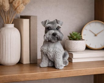 Beton-Schnauzer-Skulptur in Grau | Gedenkdekoration für Hunde | Moderner Wohnaccessoire | Geschenk für Hundeliebhaber