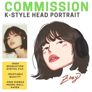 Aangepast portret in K-stijl van foto – Digital Art Commission in Koreaanse stijl, minimalistische cartoontekening, uniek cadeau, avatarpictogram