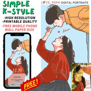 K-Style Custom Portraits, Custom Korean Style Portrait from Photo, Minimalist Couple Portrait, Cute Cartoon Illustration, Personalized Gift