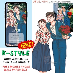 K-Style Custom Portrait, Custom Korean Style Portrait from Photo, Minimalist Couple Portrait, Cute Cartoon Illustration, Personalized Gift