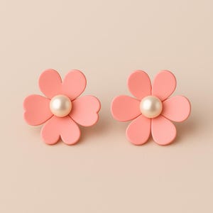 Brincos de pérolas com flor rosa para presente feminino