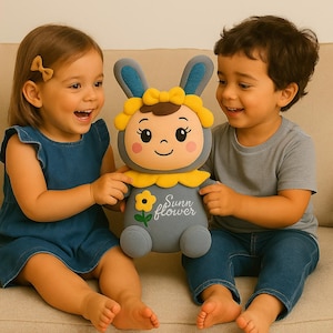Peluche coniglietto girasole grigio - Peluche morbido da 40 cm