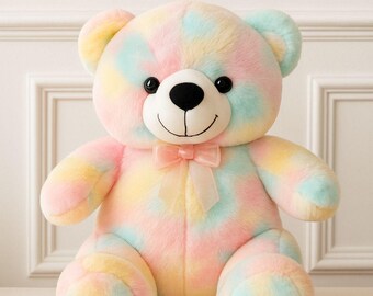 Osito de peluche pastel arcoíris Peluche suave con lazo