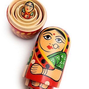 Hand-Painted Indian Matryoshka Dolls: Rajasthani Folk Art Babushka