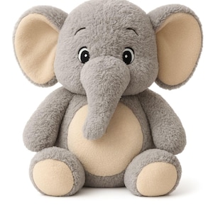Elephant Plush Toy 25 cm | Personalized Soft Stuffed Animal with Name Tag Gift Wrap | Kawaii Grey Elephant Cushion for Kids & Nursery Décor