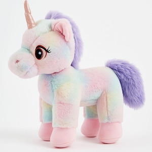Regenbogen Einhorn Plüschtier 30 cm | Personalisierte magische Kuschel Einhorn mit Namen Tag Geschenkverpackung | Kuscheltier, Kuscheltier, Kinderzimmer Dekor