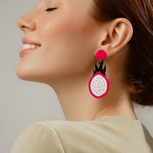 Dragon Fruit Acrylic Earrings | Tropical Summer Dangle Jewelry