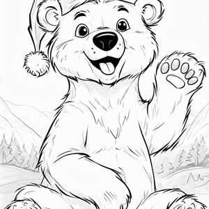 Weihnachten Eisbär Malvorlage | süsses Wintertier PDF | Ferienaktivität für Kinder | Nikolausmütze Bär | Digitaler Download