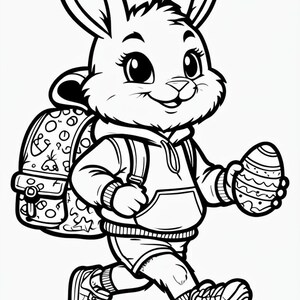 Easter Bunny Coloring Page for Kids | Printable Digital Download | Cute Cartoon Rabbit with Egg | Easter Activity PDF for Children