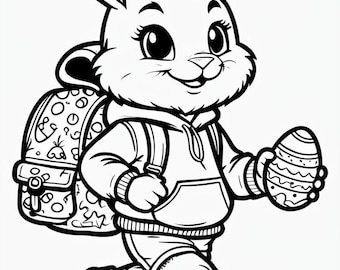 Easter Bunny Coloring Page for Kids | Printable Digital Download | Cute Cartoon Rabbit with Egg | Easter Activity PDF for Children