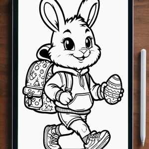 Easter Bunny Coloring Page for Kids | Printable Digital Download | Cute ...